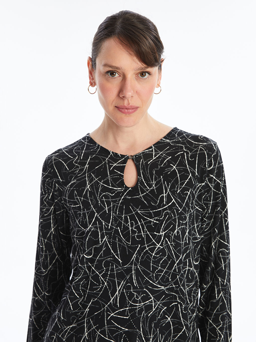 Crew Neck Patterned Women's Blouse -W4DO19Z8-LQJ