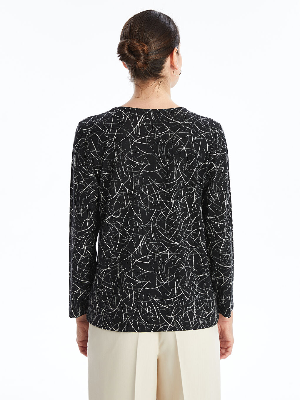 Crew Neck Patterned Women's Blouse -W4DO19Z8-LQJ