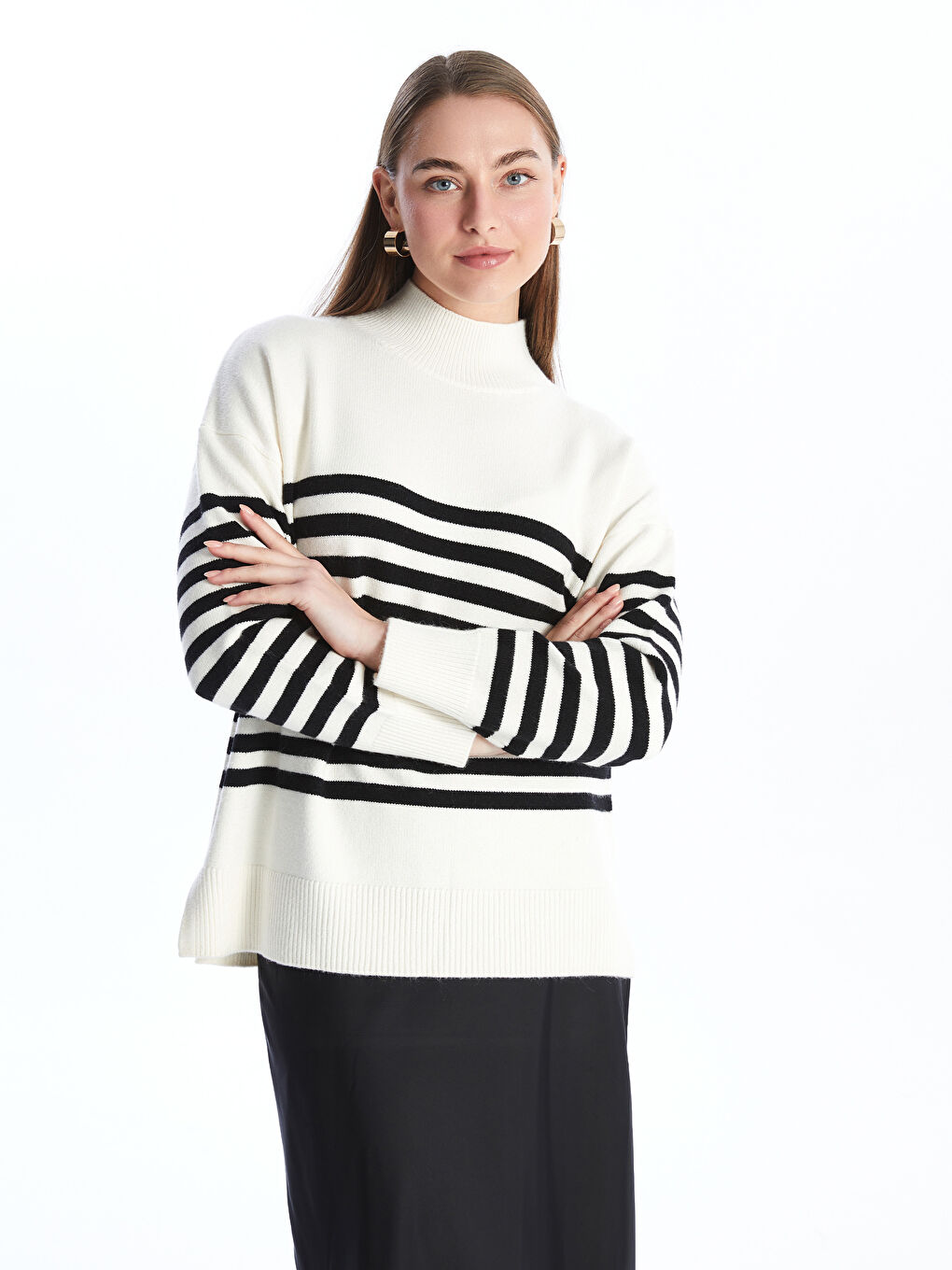 LCWAIKIKI Classic Halbrollkragen Gestreifter Damen Strickpullover -W4DO38Z8-FDV