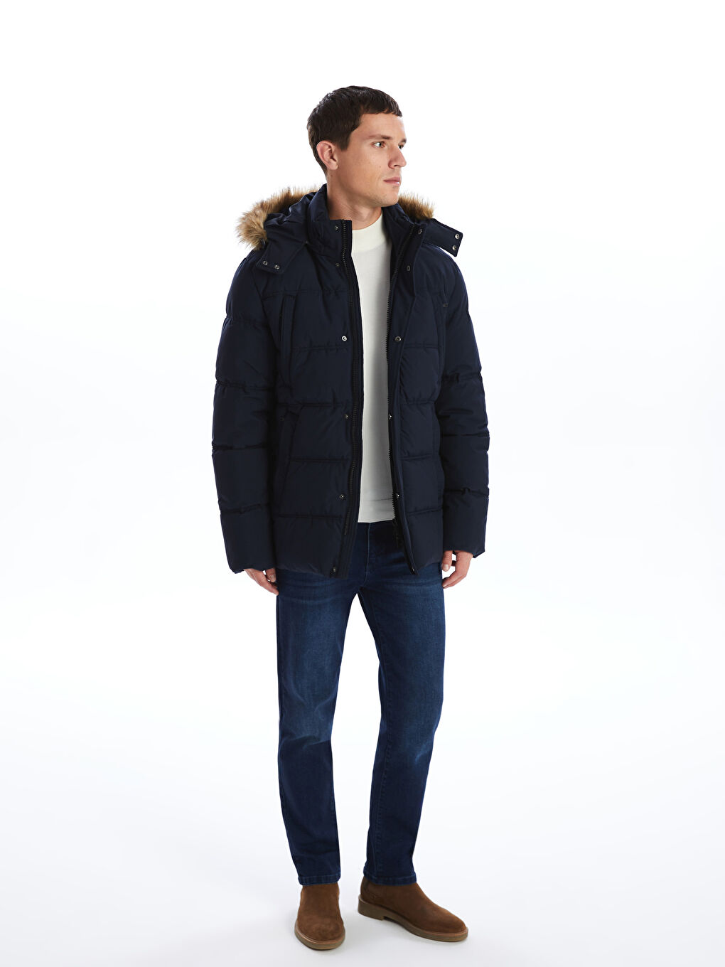 Ерлерге арналған стандартты пішім капюшонды пуховик пальто-1