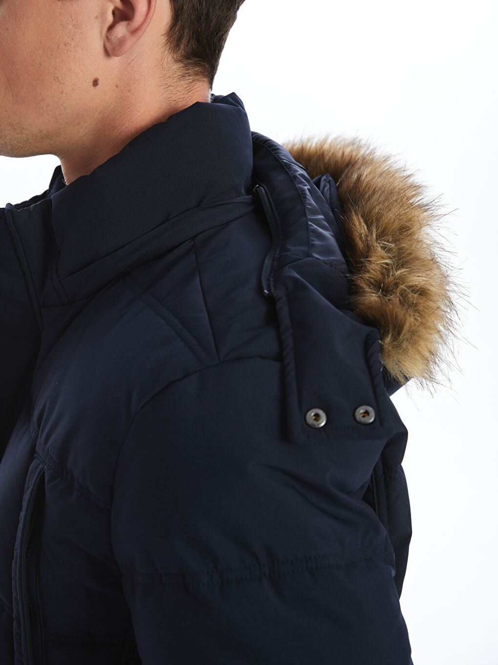 Ерлерге арналған стандартты пішім капюшонды пуховик пальто-2