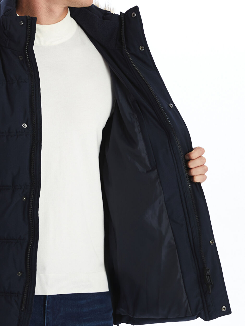 Ерлерге арналған стандартты пішім капюшонды пуховик пальто-4