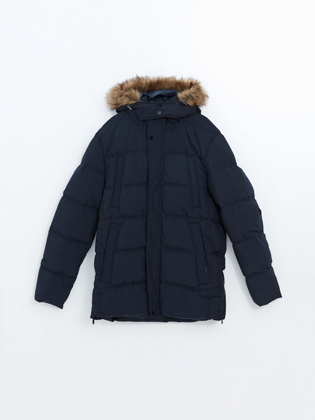 Ерлерге арналған стандартты пішім капюшонды пуховик пальто-6