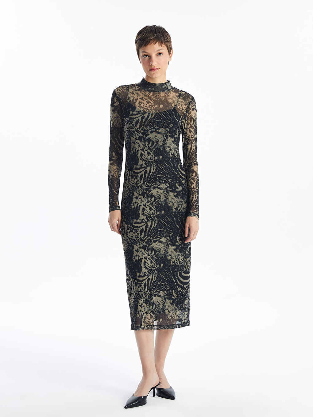 LCW Vision Funnel Neck Patterned Women's Dress -W4DO75Z8-LQY
