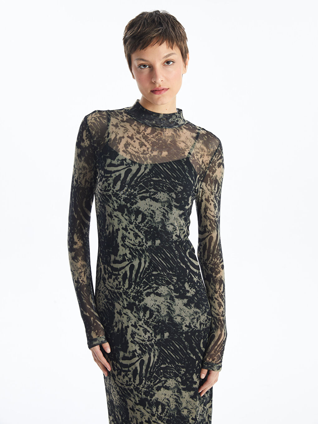 LCW Vision Funnel Neck Patterned Women's Dress -W4DO75Z8-LQY