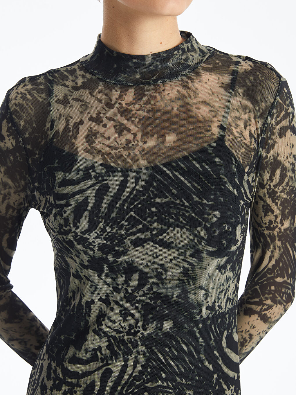 LCW Vision Funnel Neck Patterned Women's Dress -W4DO75Z8-LQY