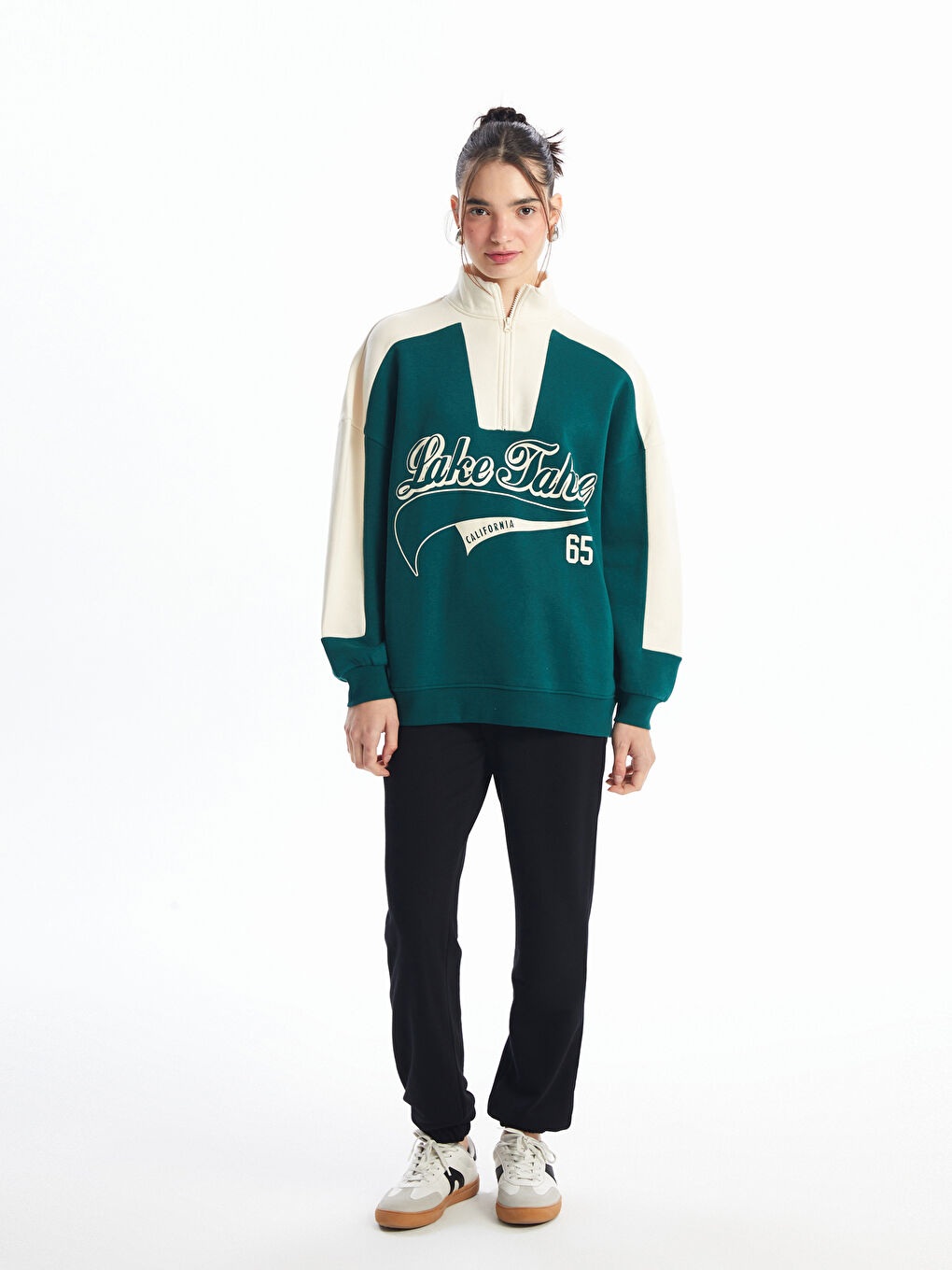 Funnel Neck Printed Oversize Women's Thick Sweatshirt-1