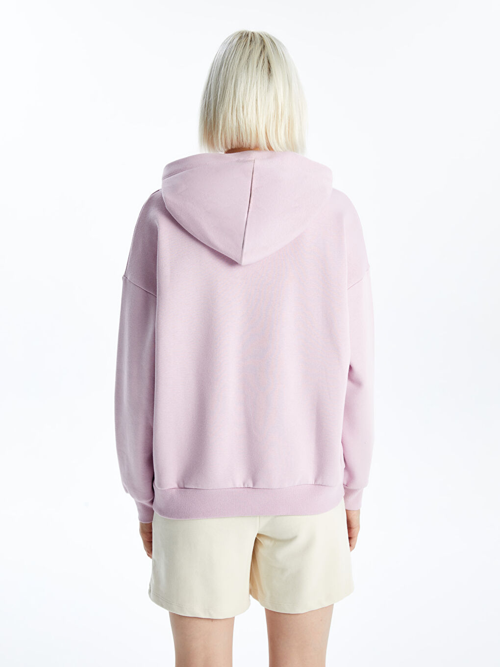 XSIDE Pembe Nakışlı Oversize Kadın Kalın Hoodie - 3