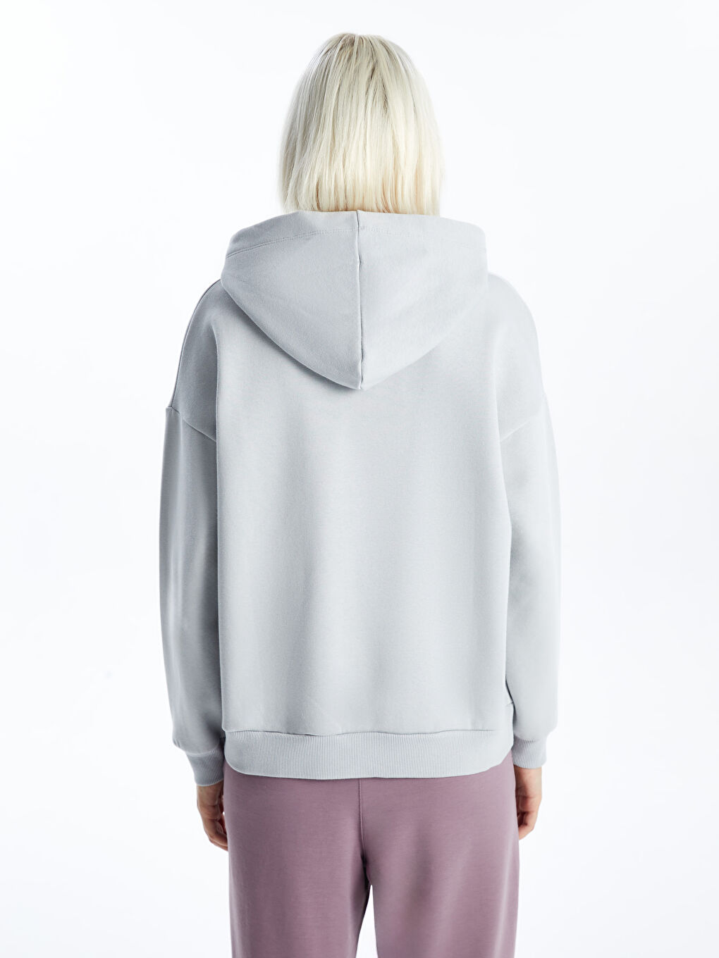 XSIDE Gri Nakışlı Oversize Kadın Kalın Hoodie - 3