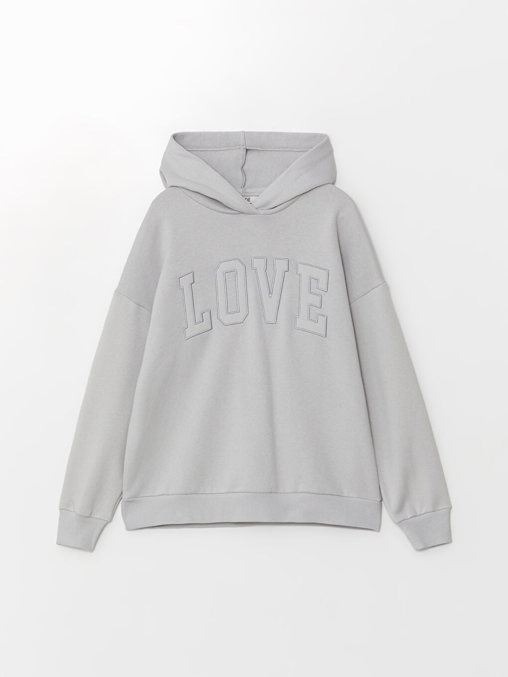 XSIDE Gri Nakışlı Oversize Kadın Kalın Hoodie - 4