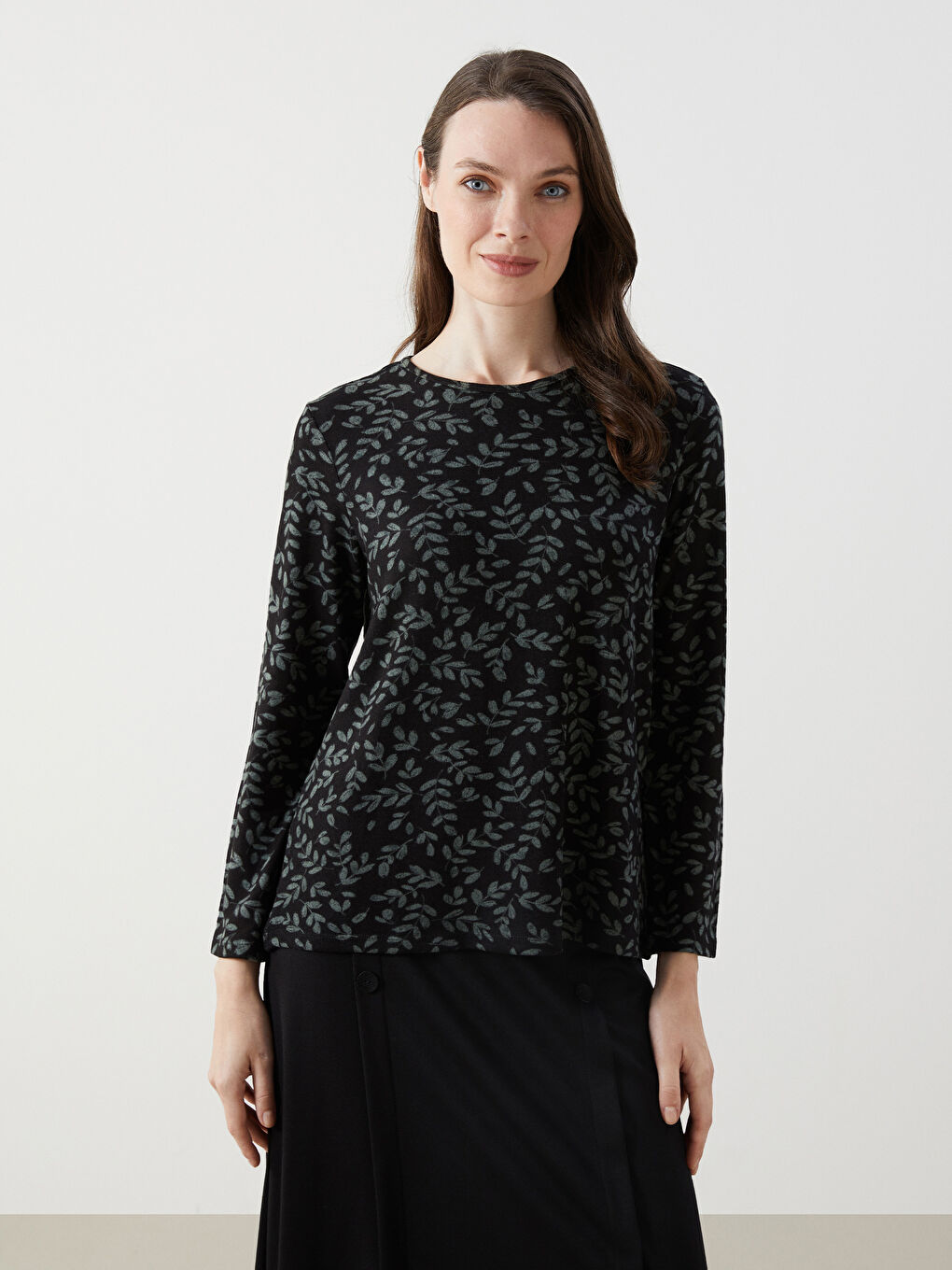 LCW Grace Crew Neck Patterned Women's Blouse -W4DO92Z8-SW7