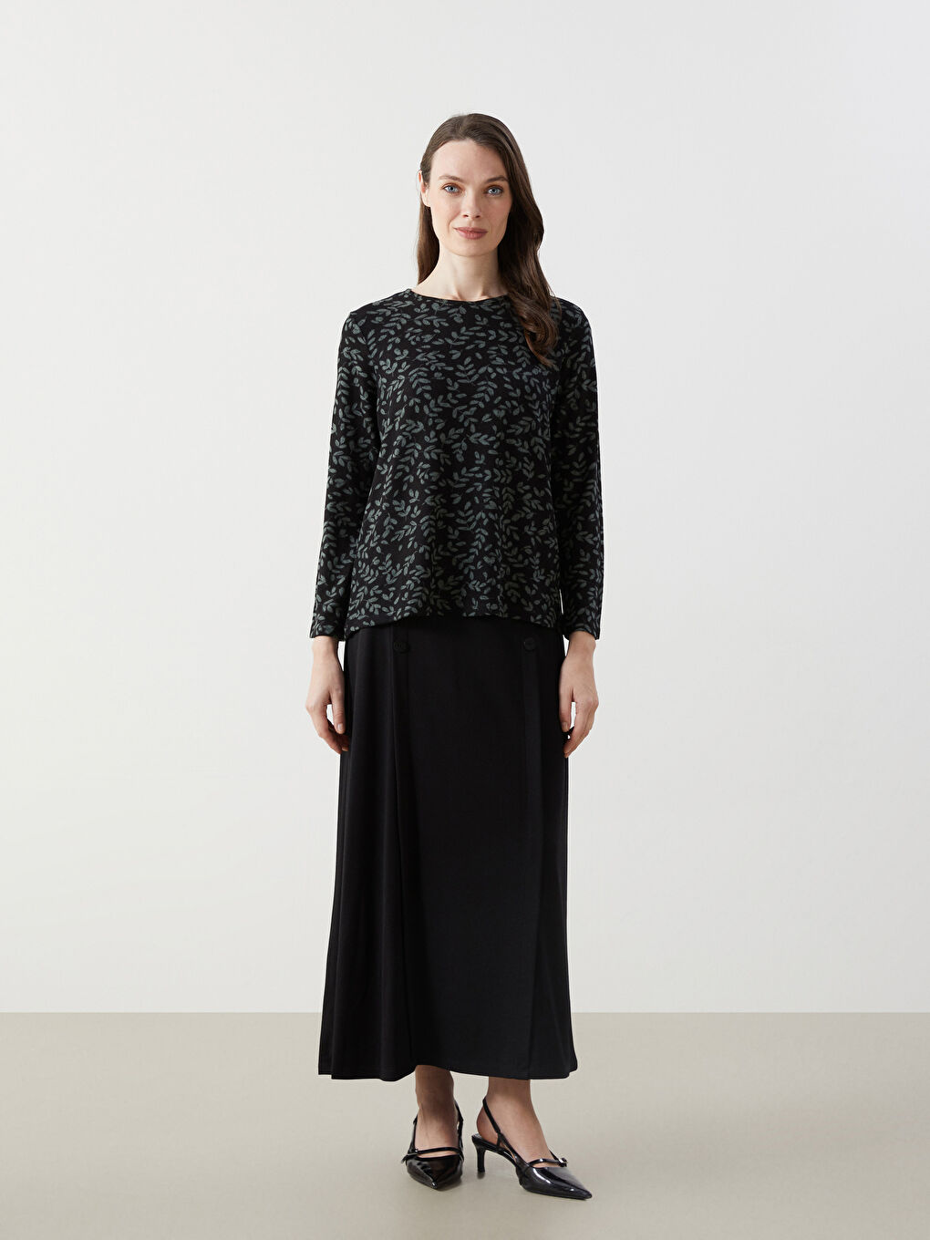 LCW Grace Crew Neck Patterned Women's Blouse -W4DO92Z8-SW7
