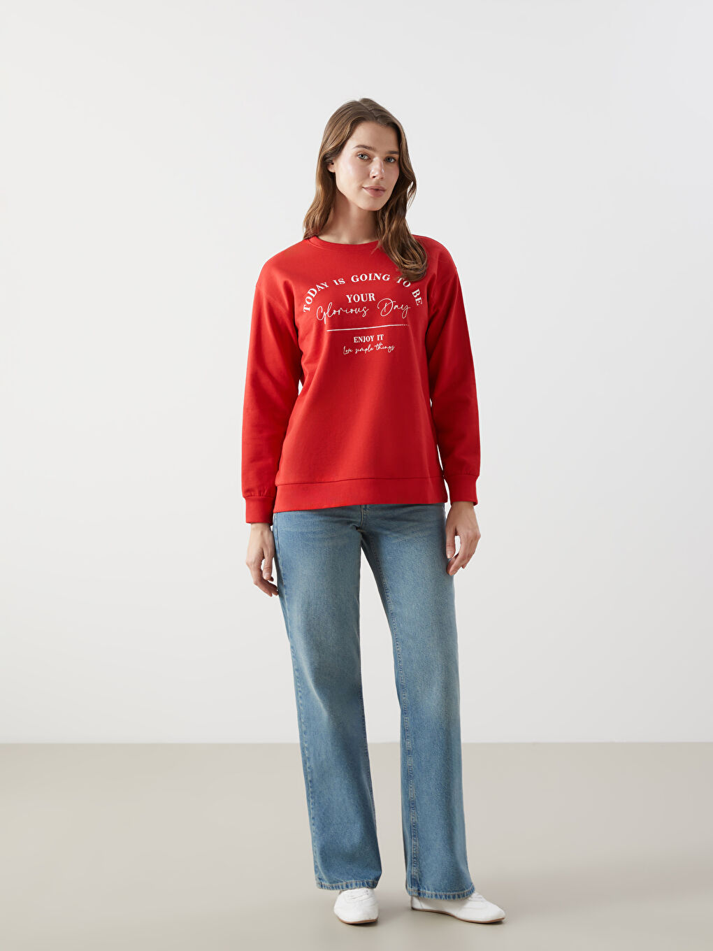 LCW Comfort Crew Neck Printed Women's Sweatshirt -W4DP20Z8-HC3