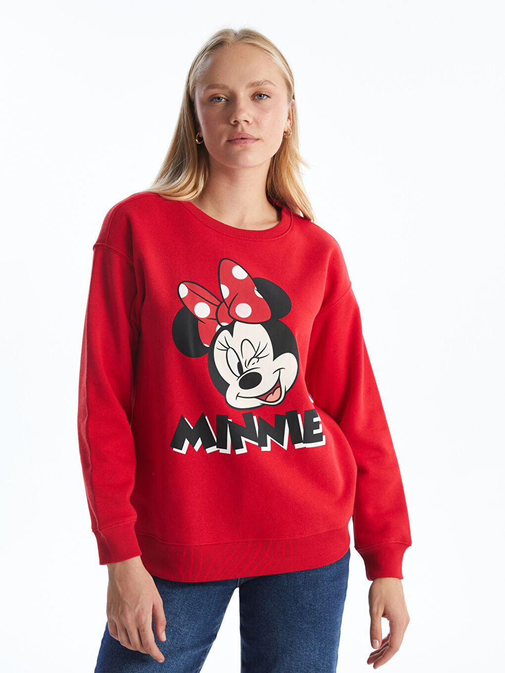 LCW Crew Neck Minnie Mouse Printed Women's Thick Sweatshirt -W4DP21Z8-HC3