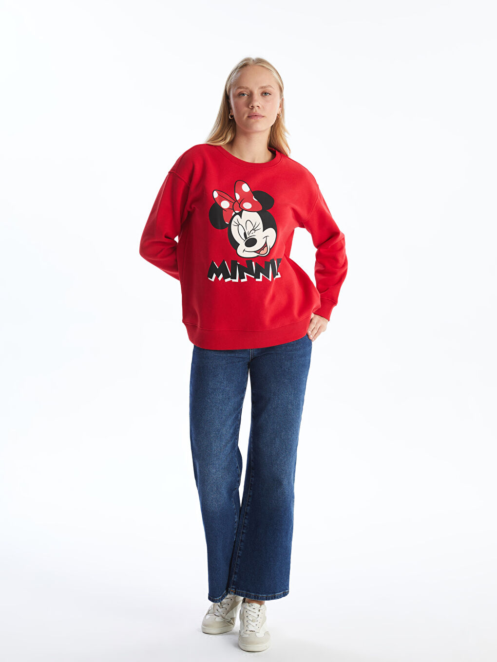 LCW Crew Neck Minnie Mouse Printed Women's Thick Sweatshirt -W4DP21Z8-HC3