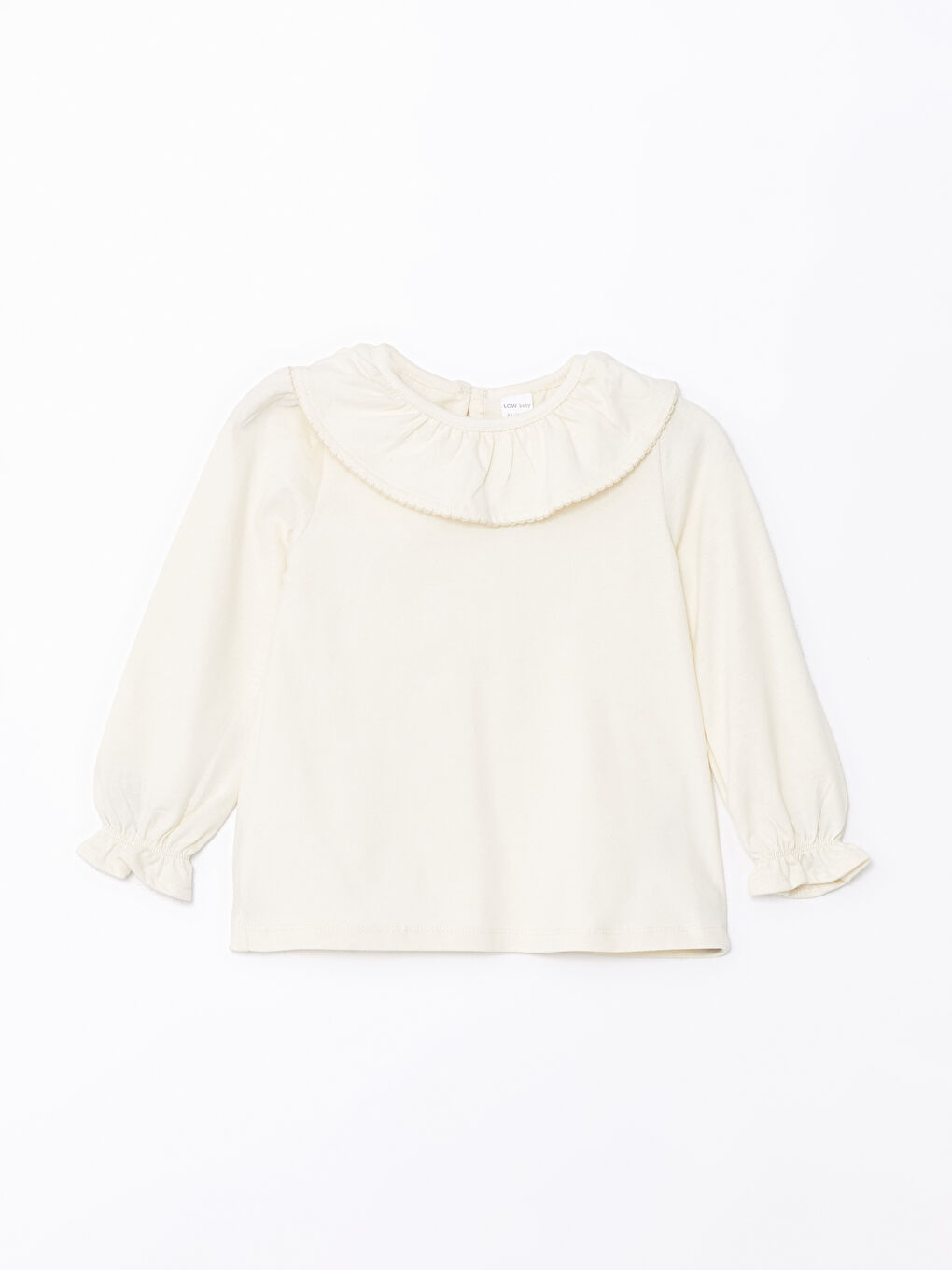 Ekru Bisiklet Yaka Basic Kız Çocuk Tişört