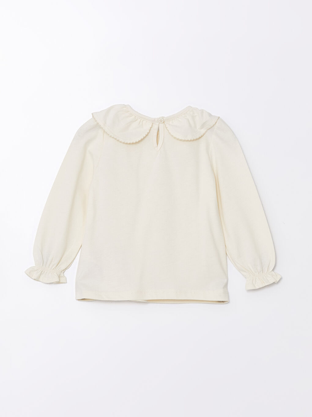 Ekru Bisiklet Yaka Basic Kız Çocuk Tişört-1