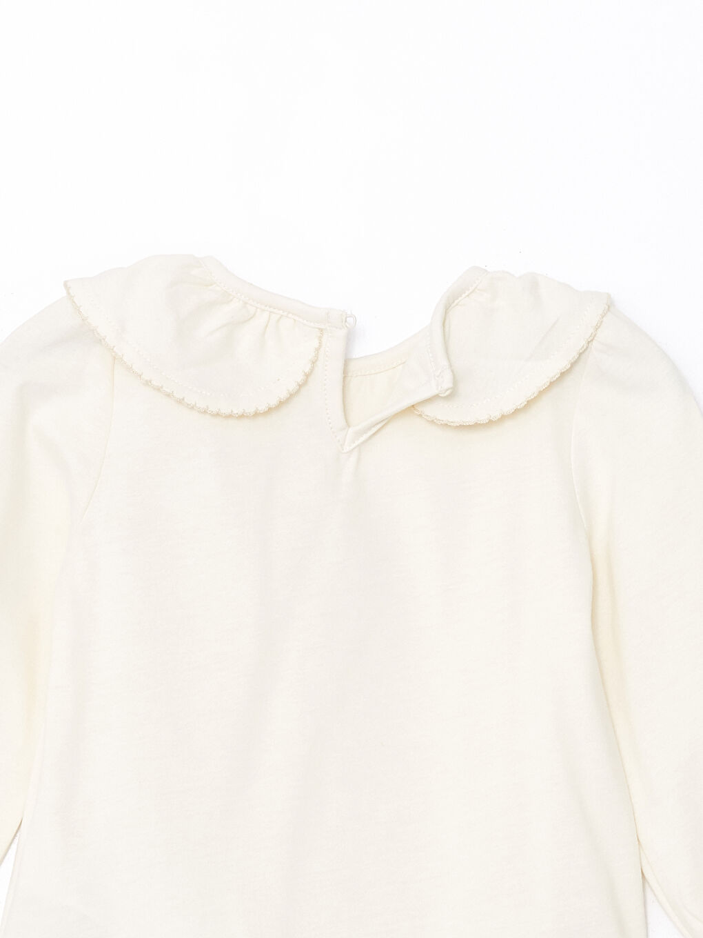 Ekru Bisiklet Yaka Basic Kız Çocuk Tişört-2