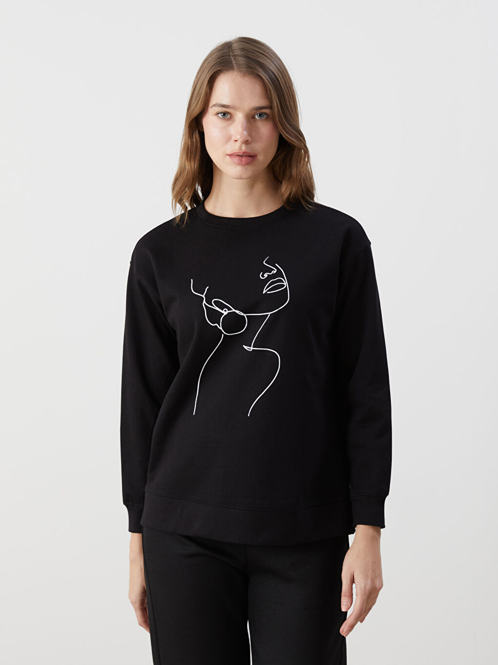 LCW Comfort Crew Neck Printed Women's Sweatshirt -W4DP54Z8-CVL