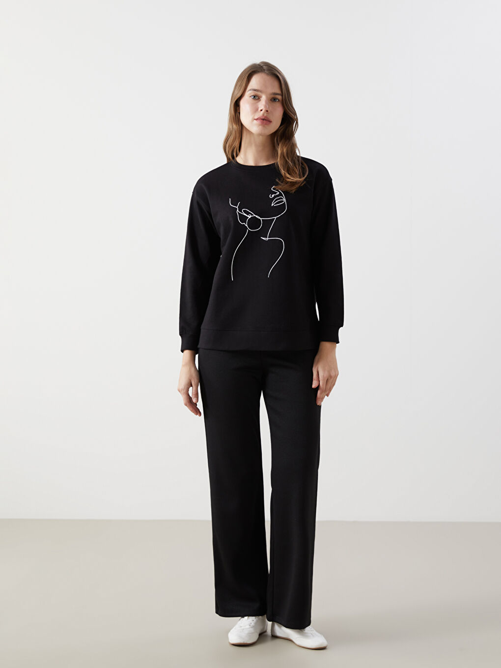 LCW Comfort Crew Neck Printed Women's Sweatshirt -W4DP54Z8-CVL