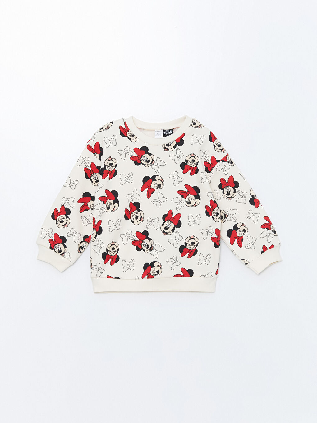 LCW Kids Ekru Baskılı Bisiklet Yaka Kısa Kollu Minnie Mouse Baskılı Kız Çocuk Sweatshirt