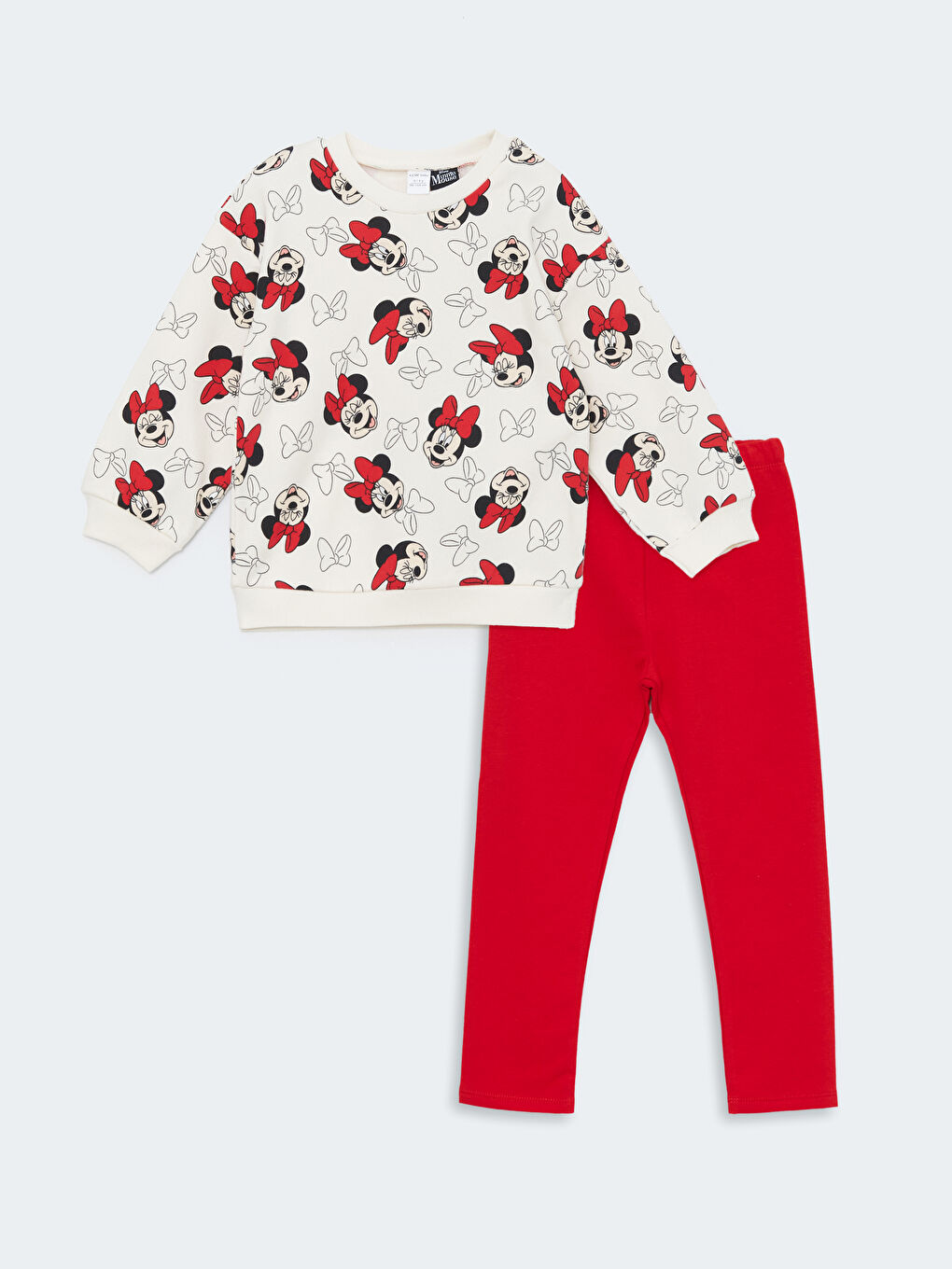 LCW Kids Ekru Minnie Mouse Baskılı Kız Çocuk Sweatshirt ve Tayt 2'li