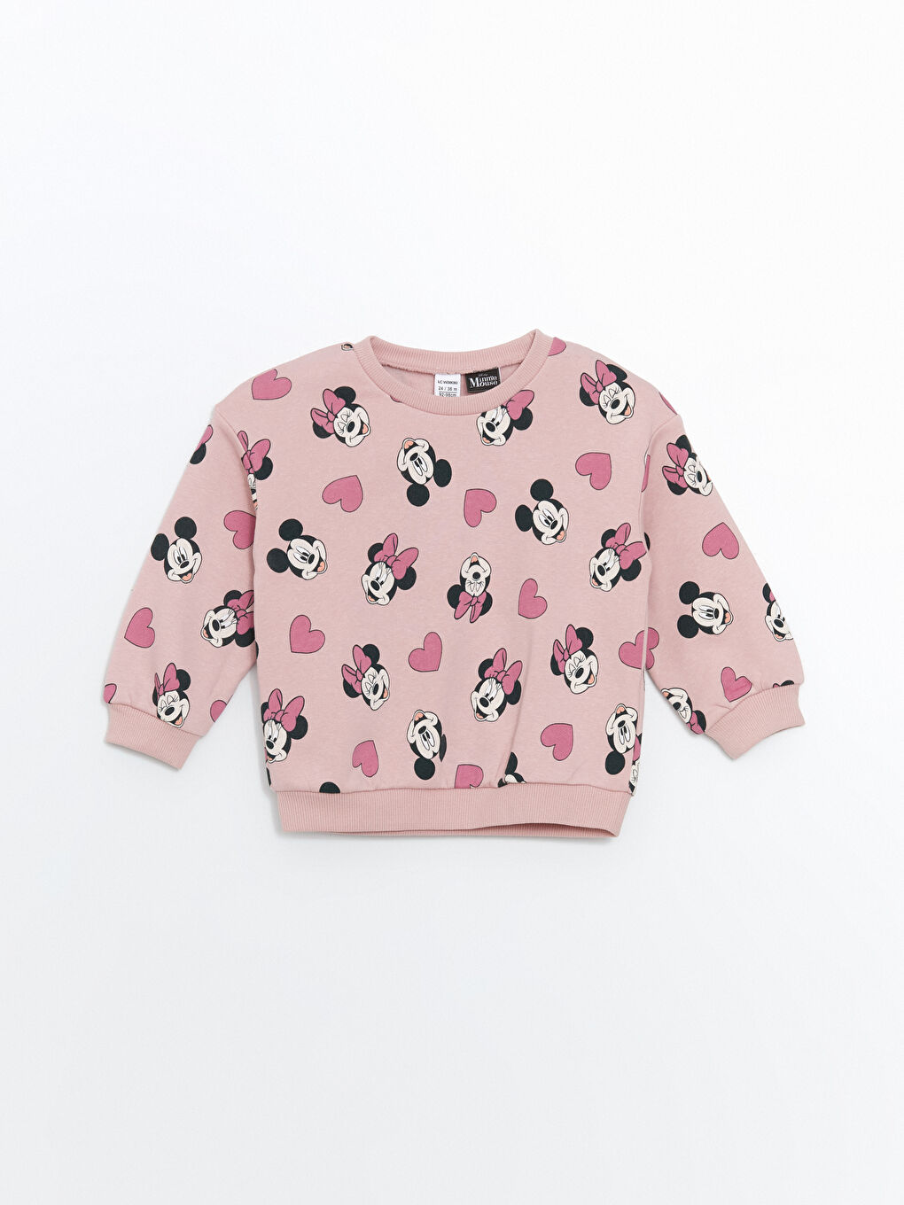 LCW Kids Pembe Bisiklet Yaka Minnie Mouse Baskılı Kalın Kız Çocuk Sweatshirt