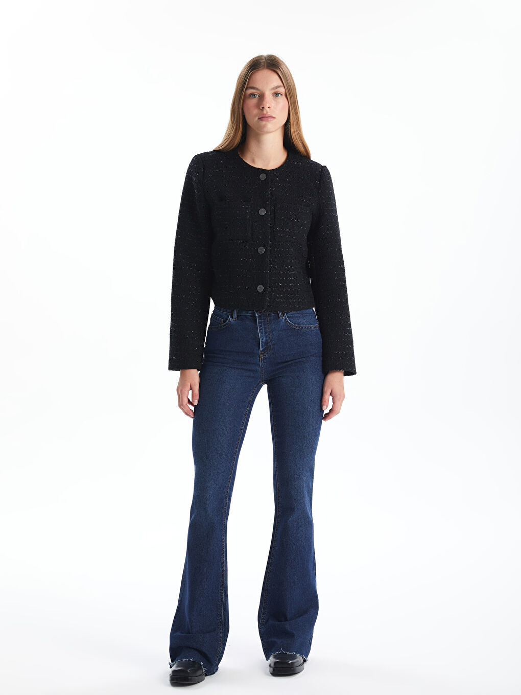 LCW Vision Crew Neck Textured Women's Tweed Jacket -W4DP95Z8-CVL