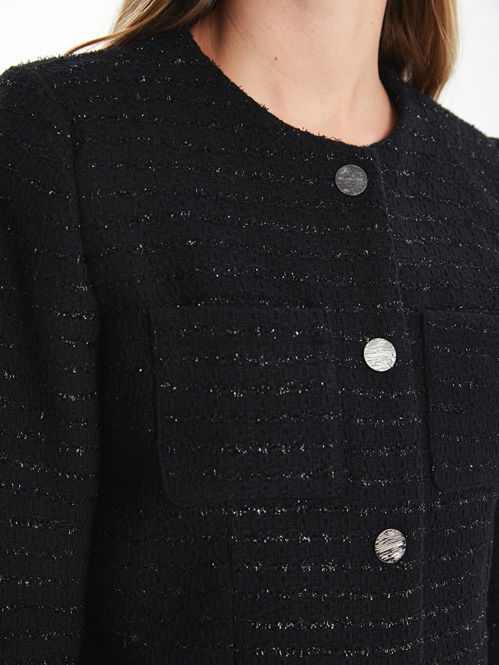 LCW Vision Crew Neck Textured Women's Tweed Jacket -W4DP95Z8-CVL