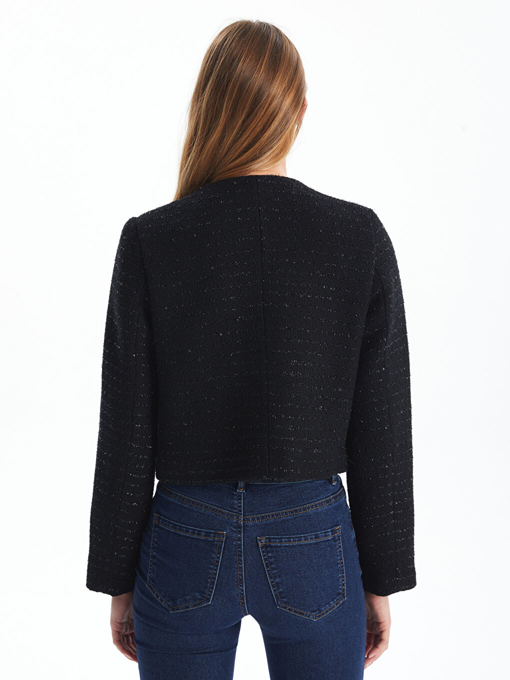 LCW Vision Crew Neck Textured Women's Tweed Jacket -W4DP95Z8-CVL