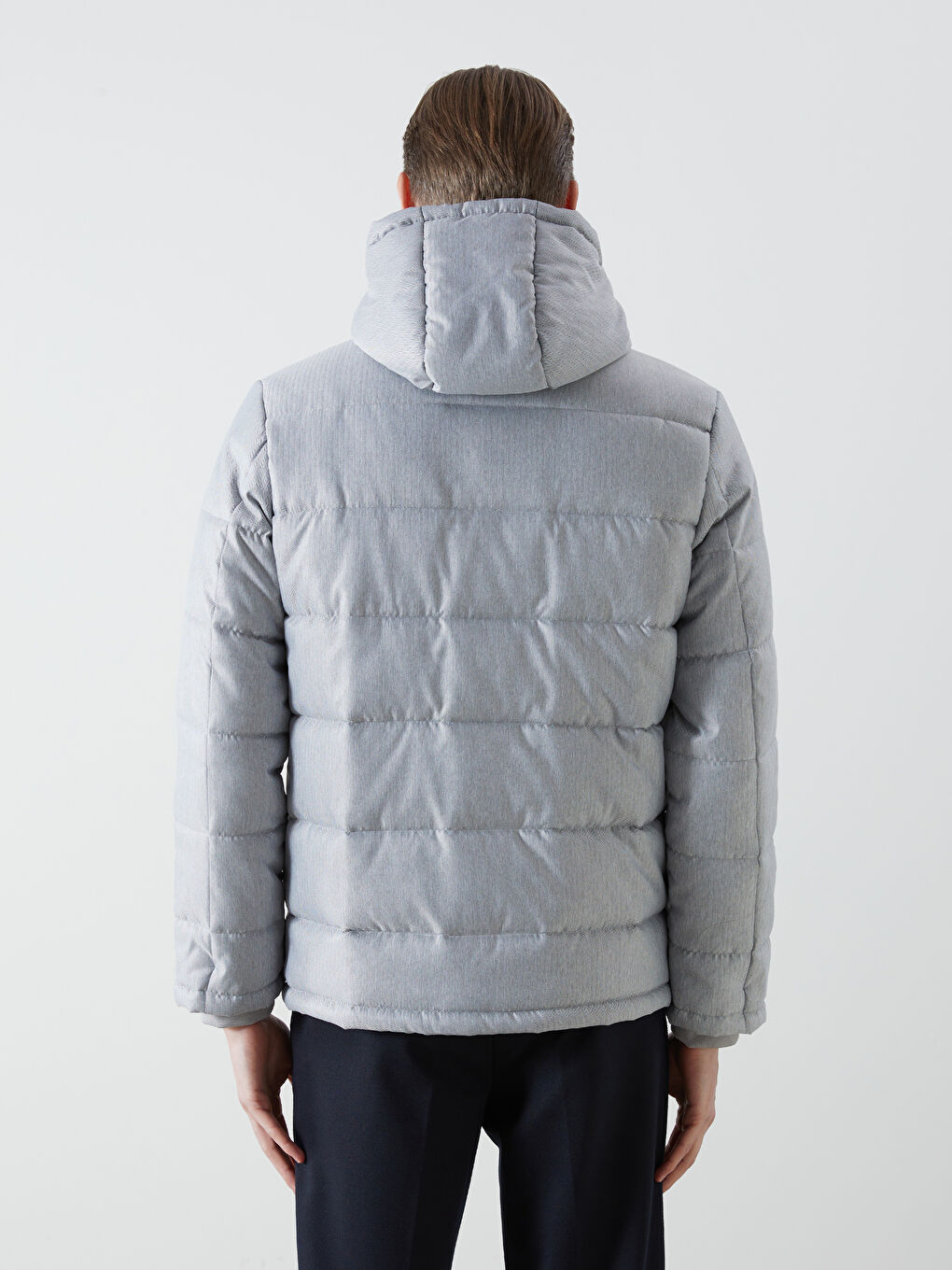 Gri Standart Kalıp Kapüşonlu Erkek Şişme Mont-4