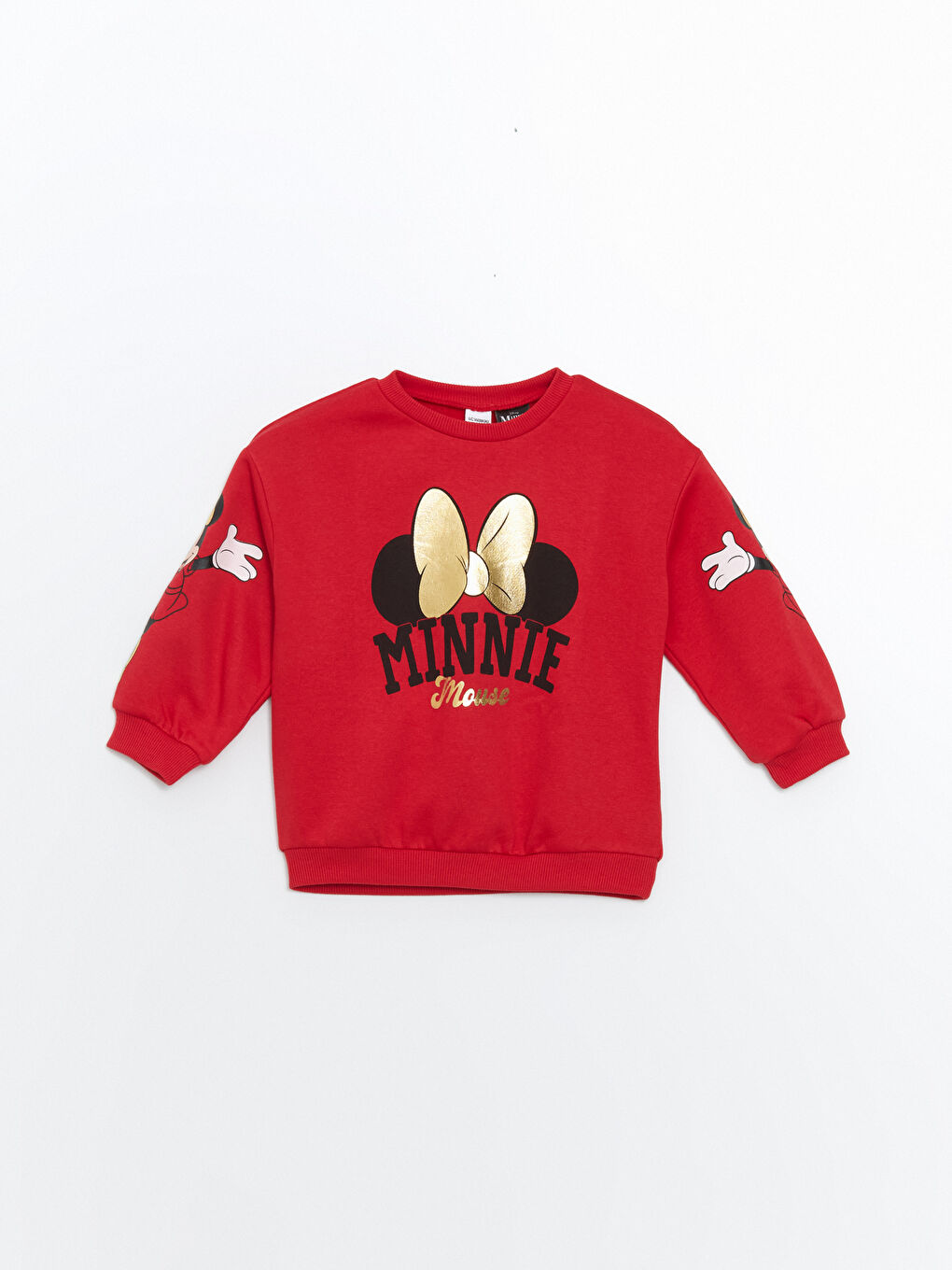 LCW Kids Canlı Kırmızı Bisiklet Yaka Minnie Mouse Baskılı Kız Çocuk Sweatshirt