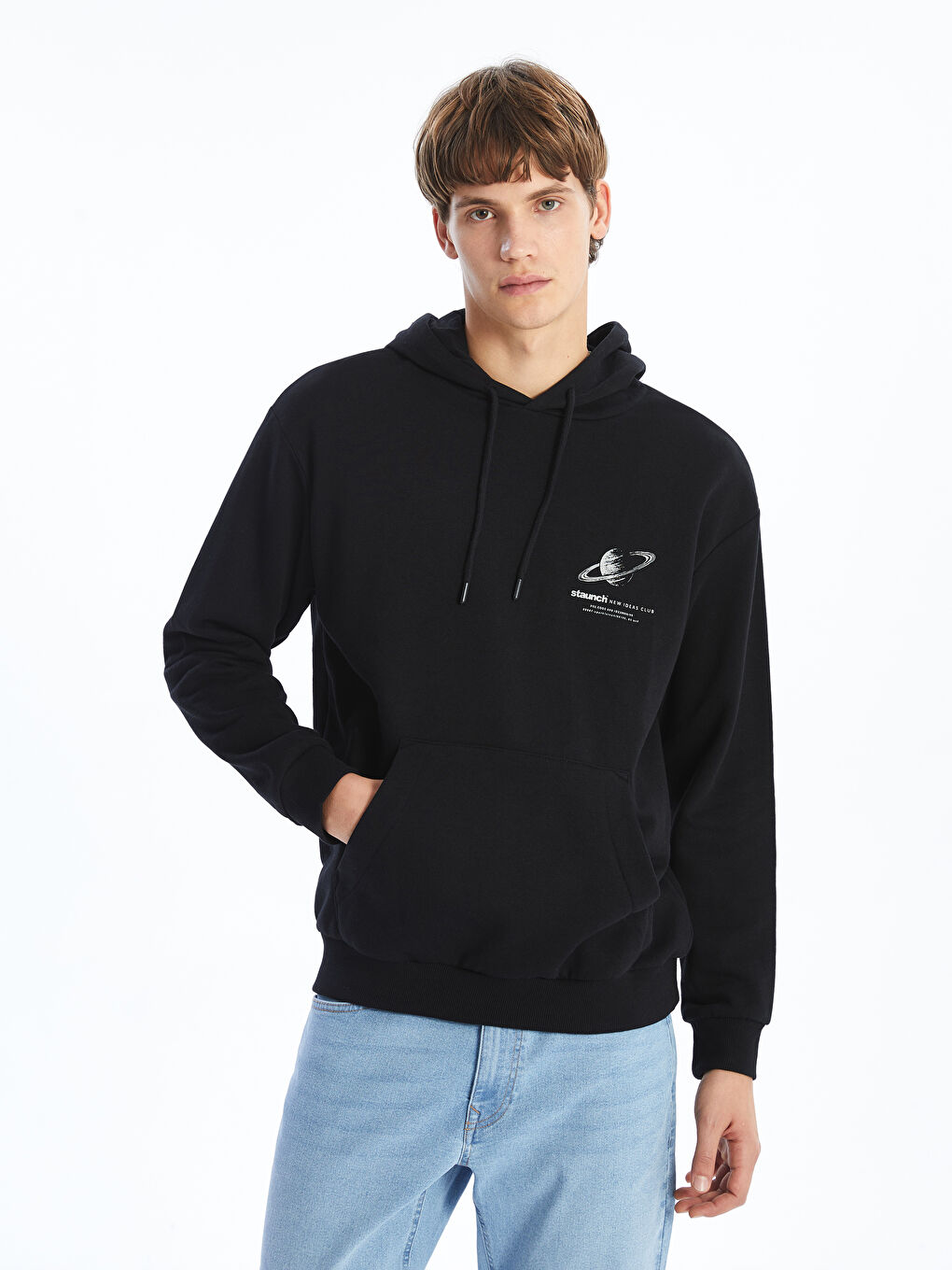 XSIDE Siyah Uzun Kollu Baskılı Kalın Erkek Kalın Hoodie