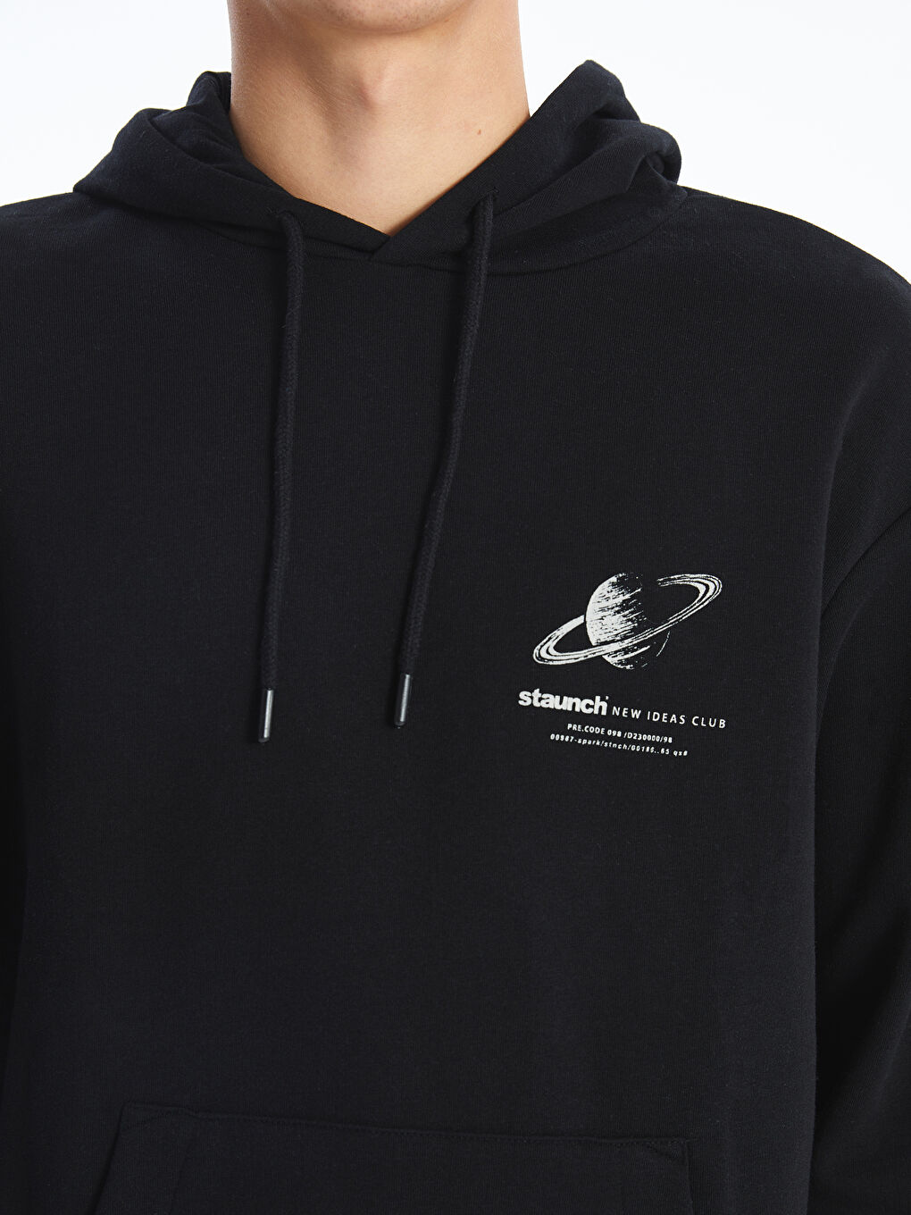 XSIDE Siyah Uzun Kollu Baskılı Kalın Erkek Kalın Hoodie - 2