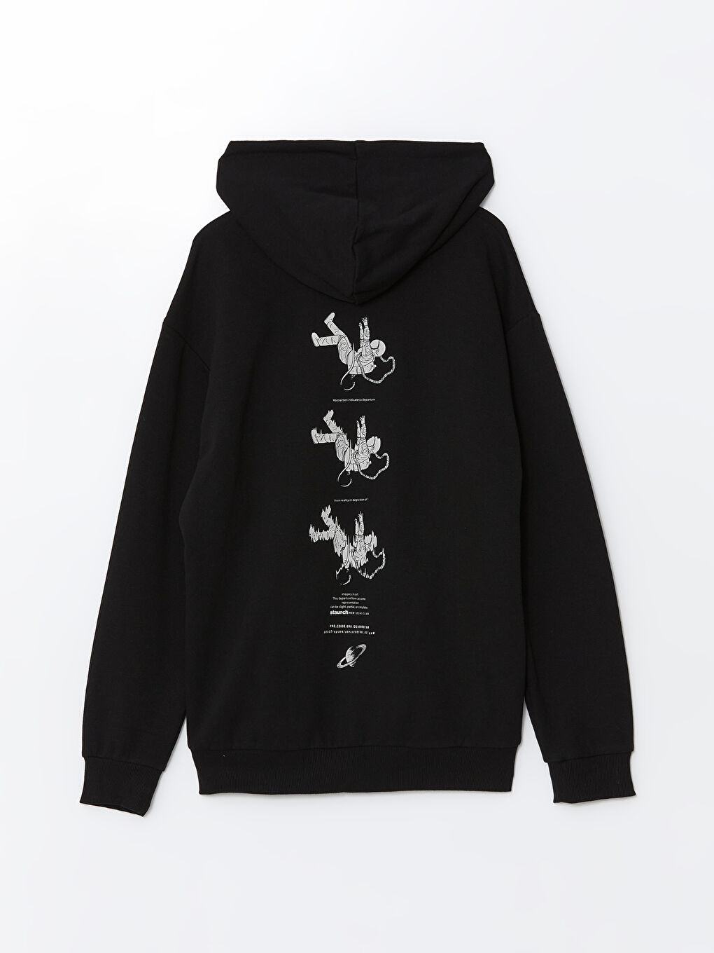 XSIDE Siyah Uzun Kollu Baskılı Kalın Erkek Kalın Hoodie - 5