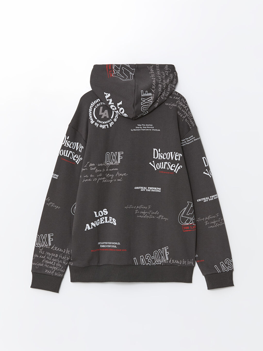 LCW Casual Antrasit Uzun Kollu Baskılı Erkek Kalın Hoodie - 5