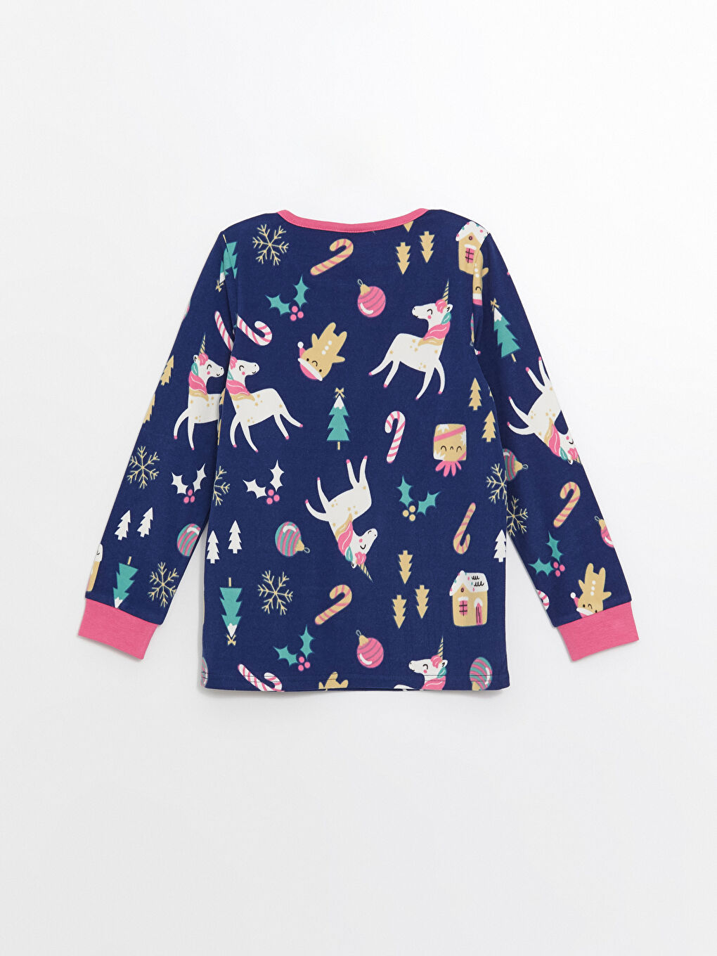 Lacivert Bisiklet Yaka Kız Çocuk Pijama Üst-1