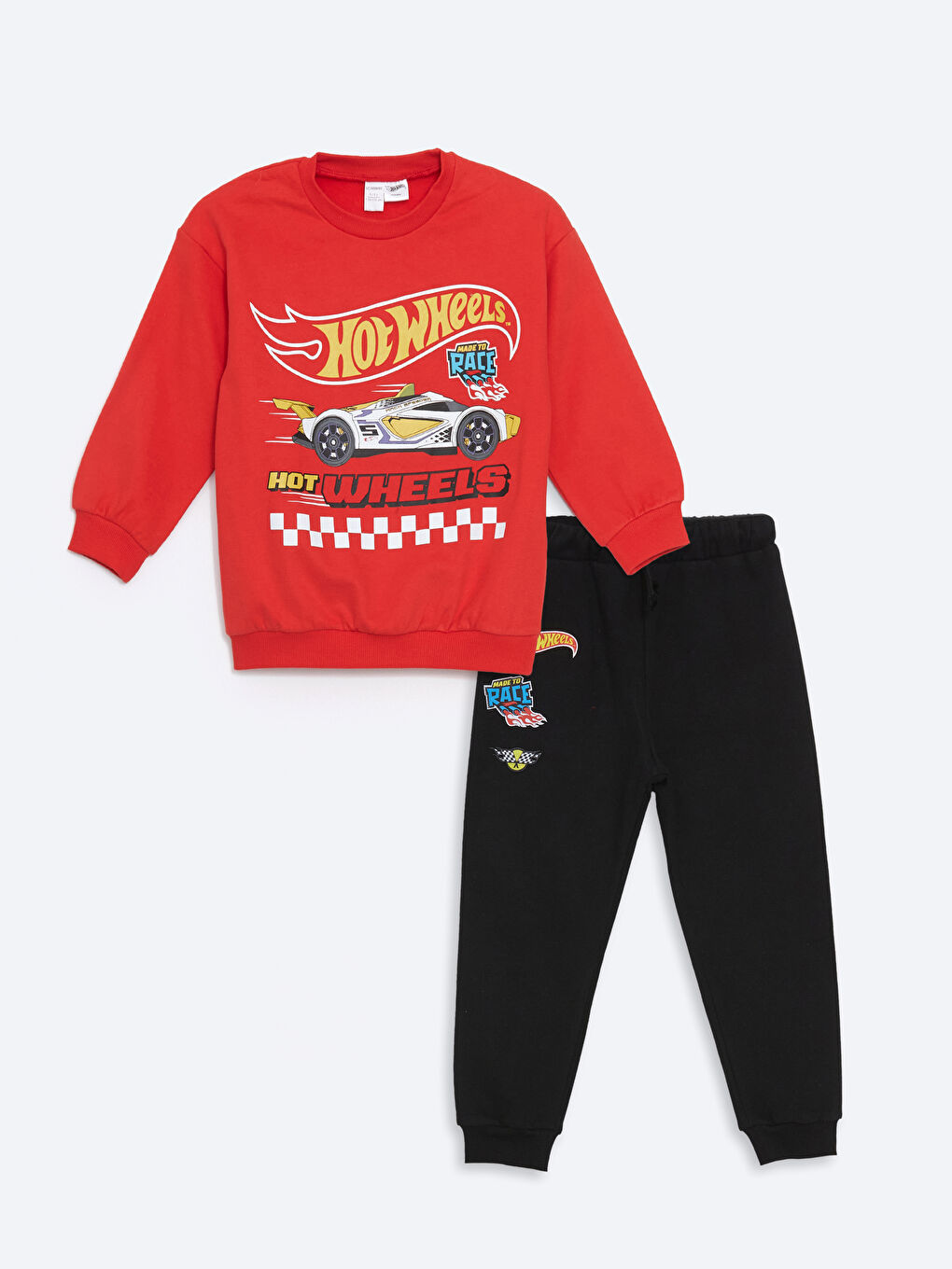 Kırmızı Hot Wheels Baskılı Sweatshirt ve Eşofman Alt 2'li