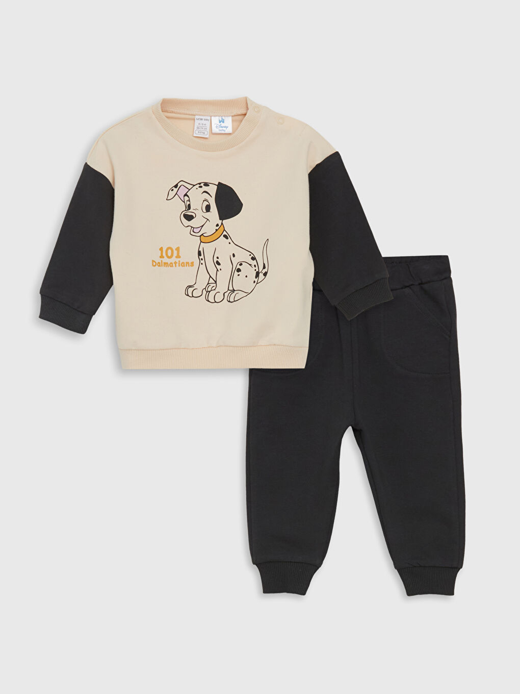 LCW baby Açık Bej 101 Dalmaçyalı Baskılı Erkek Bebek Sweatshirt ve Eşofman Alt 2'li Takım