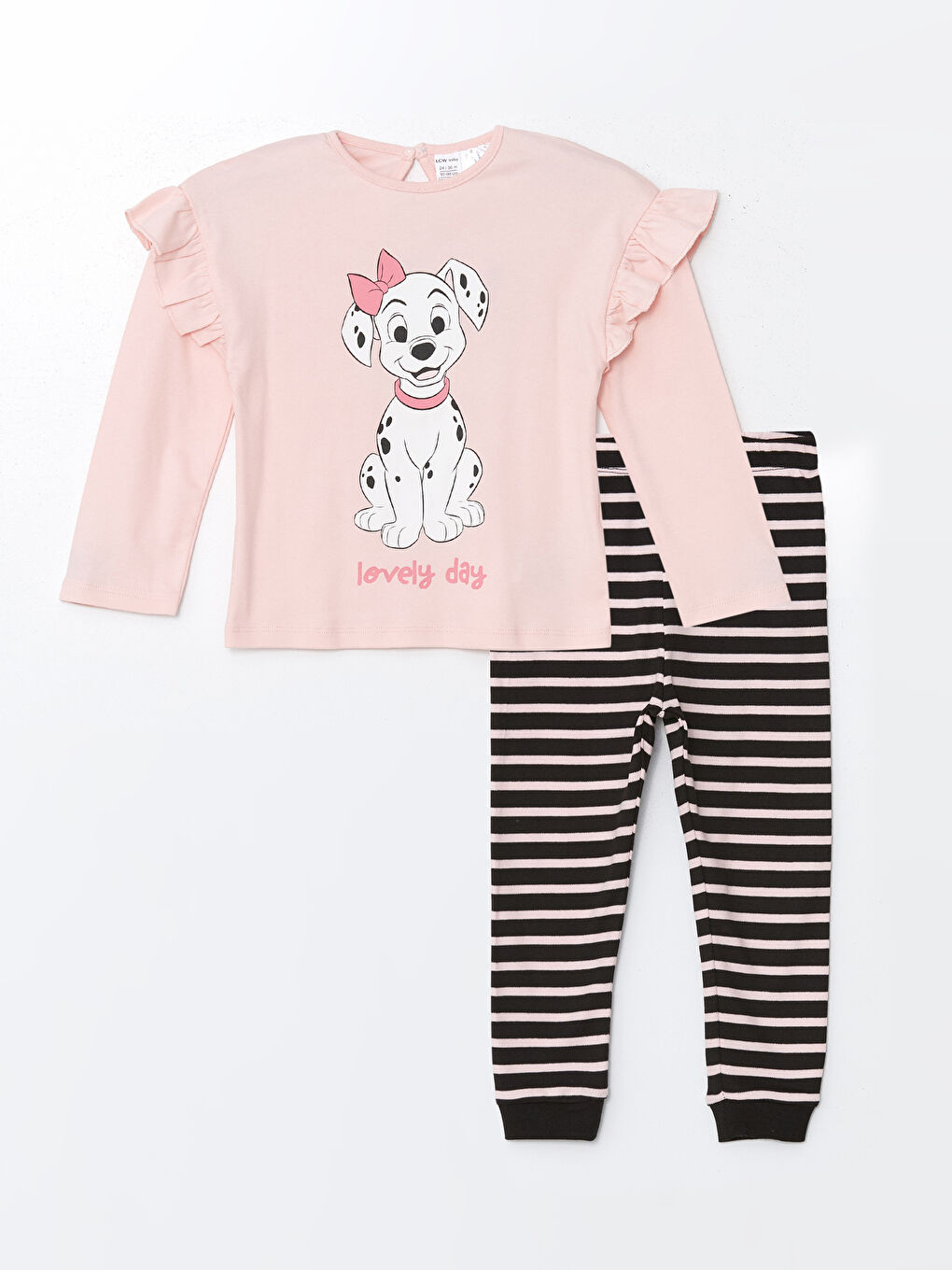 LCW baby Pembe Bisiklet Yaka 101 Dalmaçyalı Baskılı Kız Bebek Pijama Takım