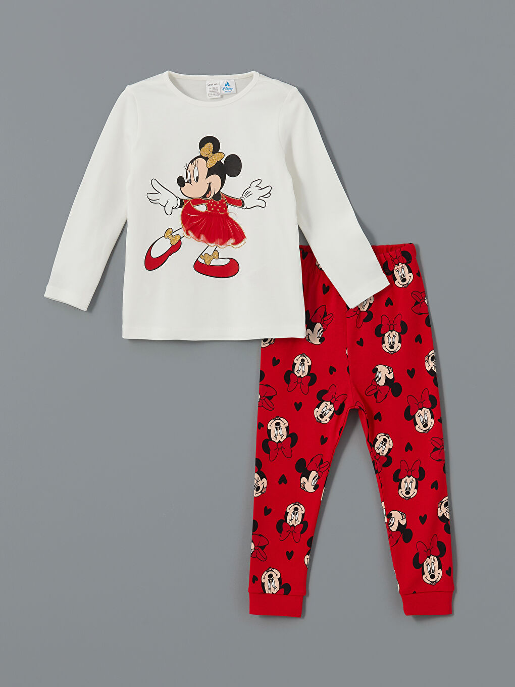 LCW baby Ekru Minnie Mouse Kız Bebek Pijama Takım