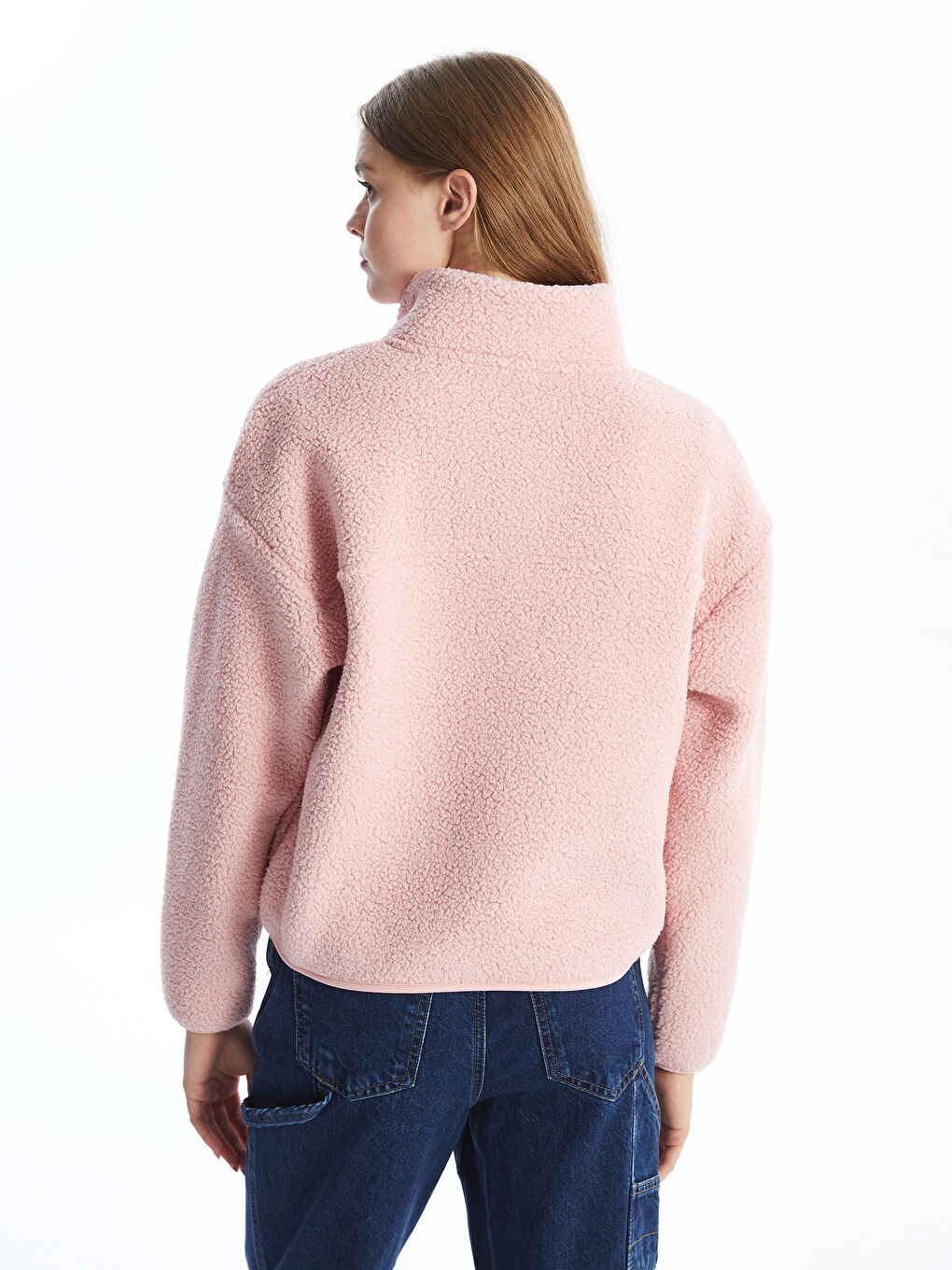 XSIDE Pembe Dik Yaka Oversize Kadın Pelüş Sweatshirt - 3