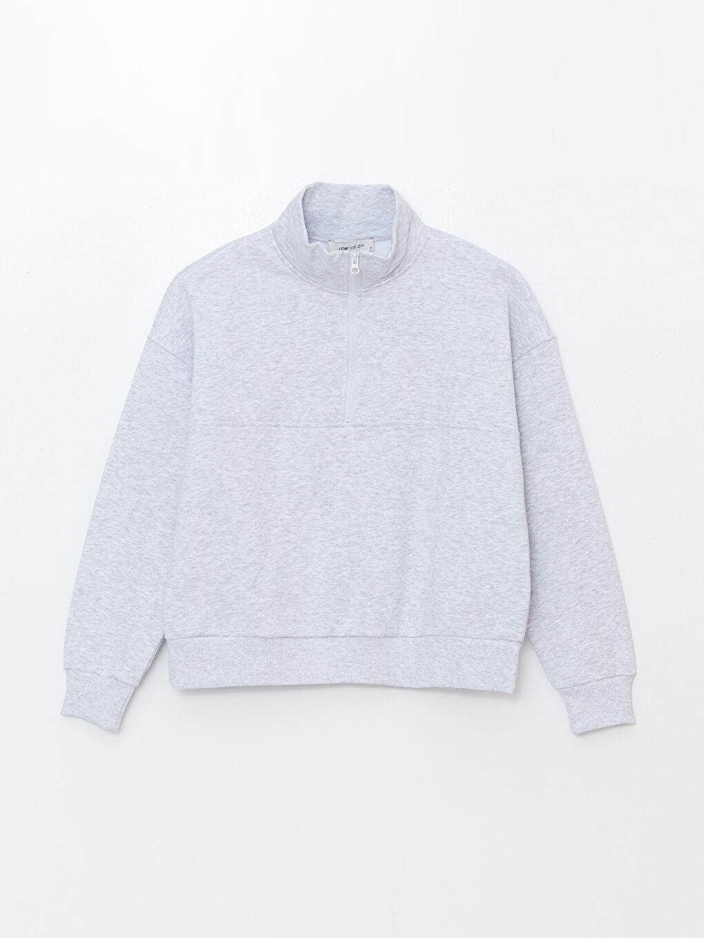 LCW Vision Gri Melanj Dik Yaka Oversize Kadın Kalın Sweatshirt - 4