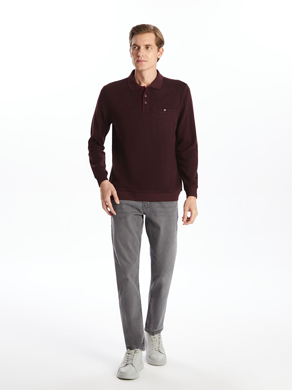 LCWAIKIKI Classic Bordo Polo Yaka Uzun Kollu Erkek Sweatshirt - 1