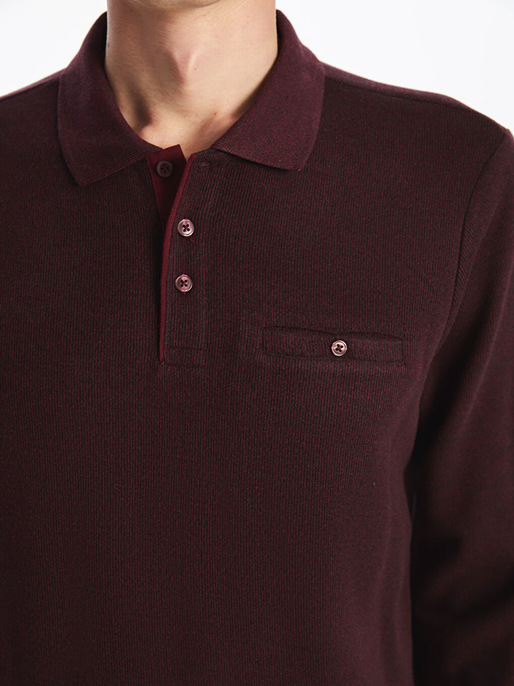 LCWAIKIKI Classic Bordo Polo Yaka Uzun Kollu Erkek Sweatshirt - 2