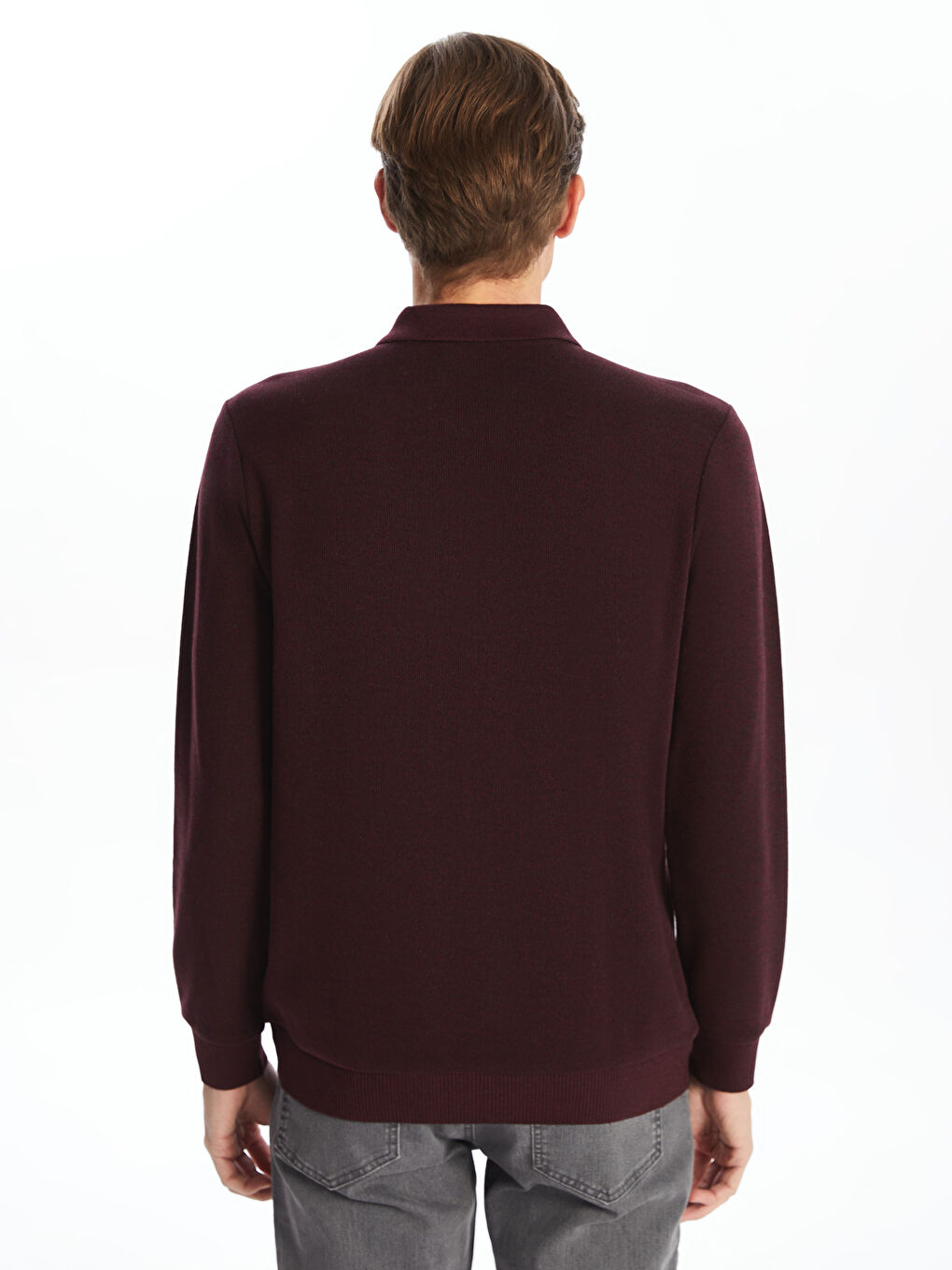 LCWAIKIKI Classic Bordo Polo Yaka Uzun Kollu Erkek Sweatshirt - 3