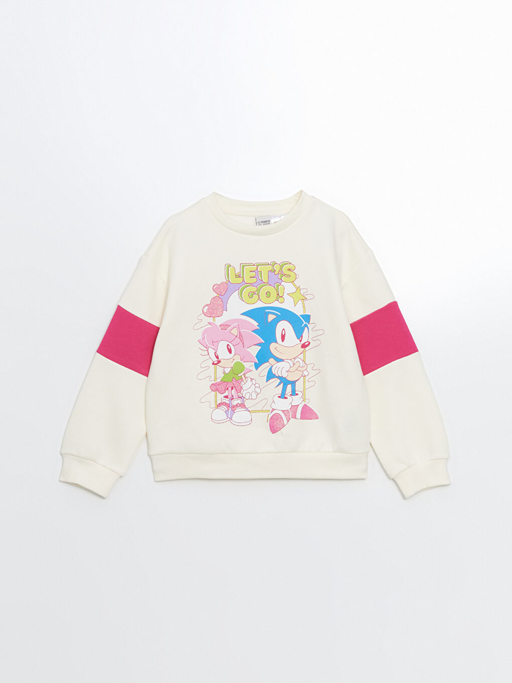 LCW Kids Ekru Bisiklet Yaka Sonic Baskılı Kız Çocuk Kalın Sweatshirt