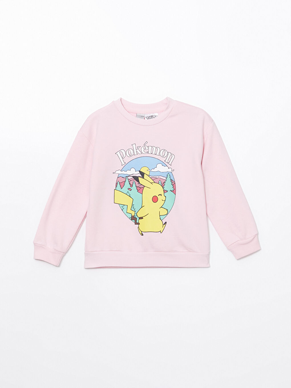 LCW Kids Pembe Leylak Bisiklet Yaka Pikachu Baskılı Kız Çocuk Kalın Sweatshirt