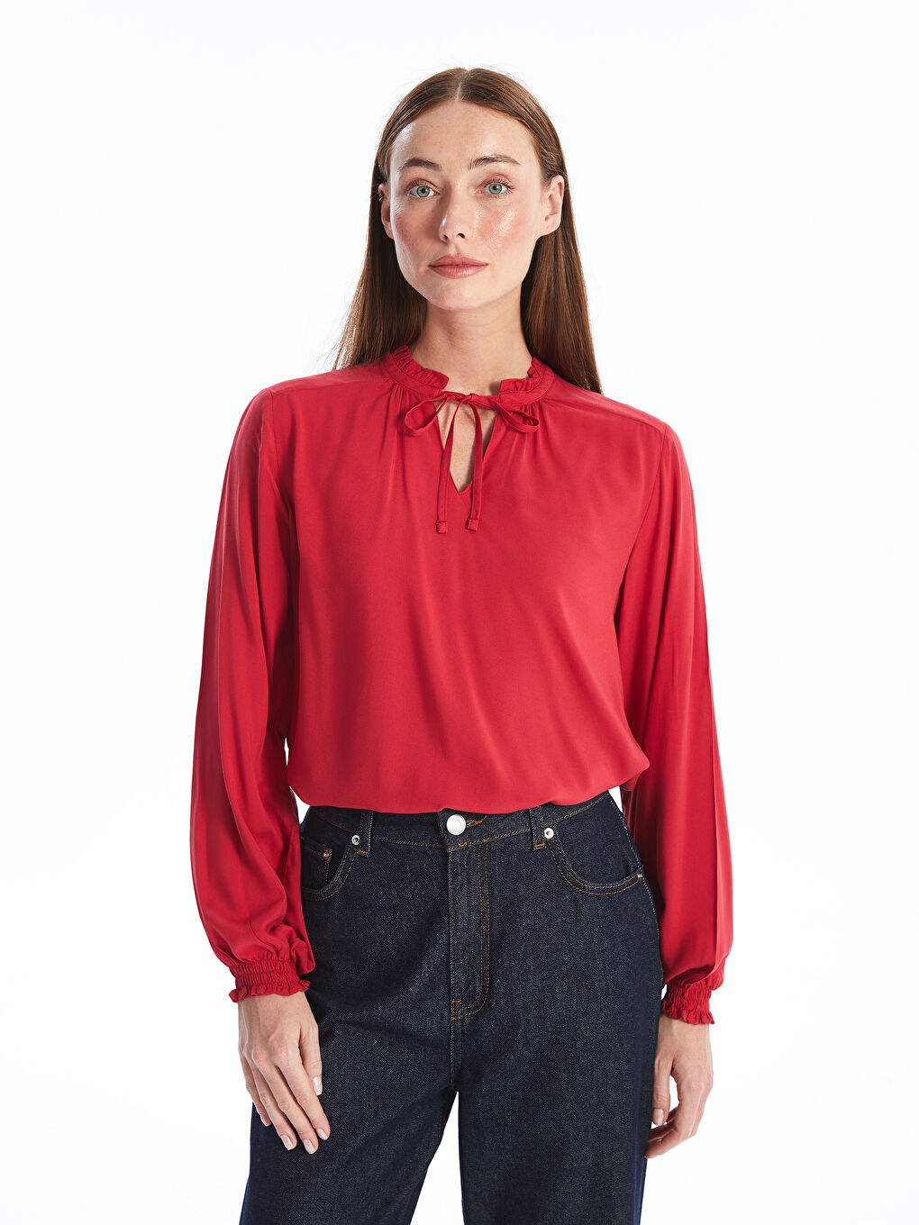 Tie Neck Women's Blouse -W4DS46Z8-HPM