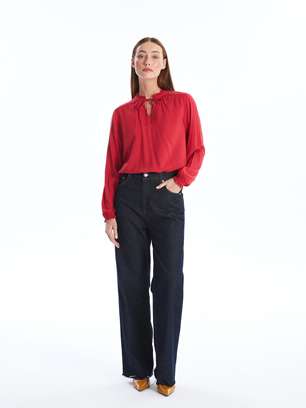Tie Neck Women's Blouse -W4DS46Z8-HPM